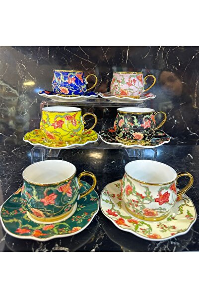 pırıltı home Colorful Coffee Cup Set for 6 People