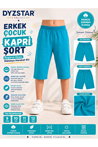DYZSTAR Erkek Çocuk Pamuk Süprem Kapri Şort Açık Mavi 9-10-11-12 Yaş
