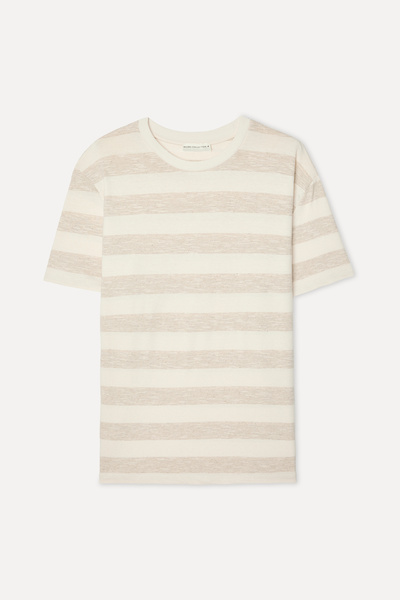 Mudo Men's Ecru Striped Comfort Fit Crew Neck T-Shirt