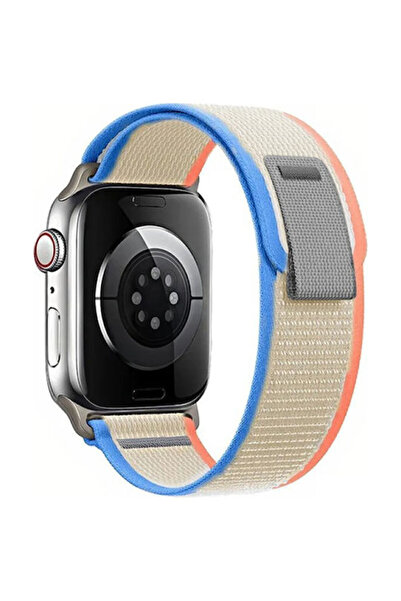 OEM Λουράκι Apple Watch 42 44 45 49mm Trail Loop Ανοιχτό Μπλε + Πορτοκαλί + Κρεμ
