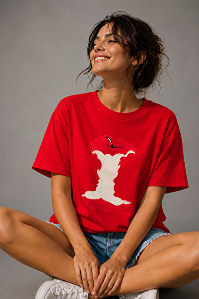 ArtYus Bitten Apple Printed Unisex Oversize T-Shirt – Cotton Crew Neck Casual...