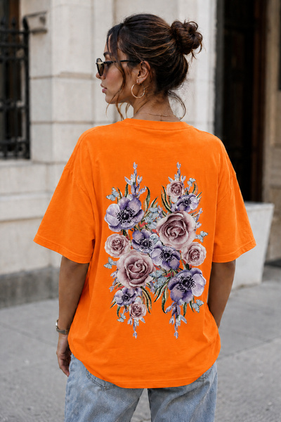 ArtYus Μπλουζάκι Unisex Oversize με στάμπα στην πλάτη με ανθοδέσμη – Βαμβακερ...