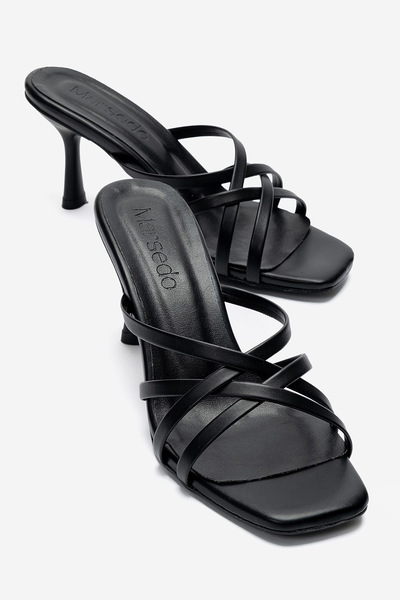 MARSEDO Women's Thin Strap Heeled Slippers – Square Toe Stylish Casual and Ev...