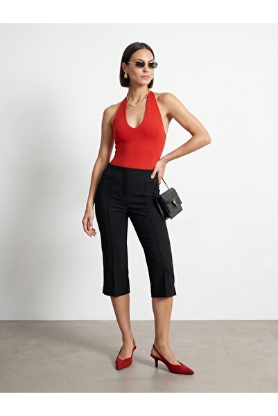 Dilvin 72713 Pantaloni Capri cu șliț detaliat - Negru