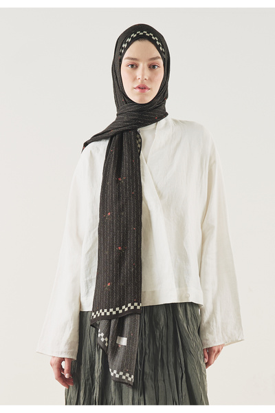 Freshscarfs Σάλι από βισκόζη με μοτίβο κήπου σε ανθρακί χρώμα