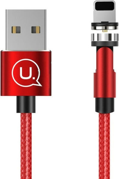 Usams SJ472 U59 Πλεκτό / Μαγνητικό Αποσπώμενο Καλώδιο USB-A σε Lightning Κόκκ...