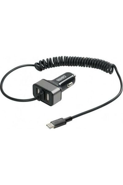 Lampa Φορτιστής αυτοκινήτου 6Α με θύρες: 2xUSB με καλώδιο Type-C, Ασημί χρώμα...