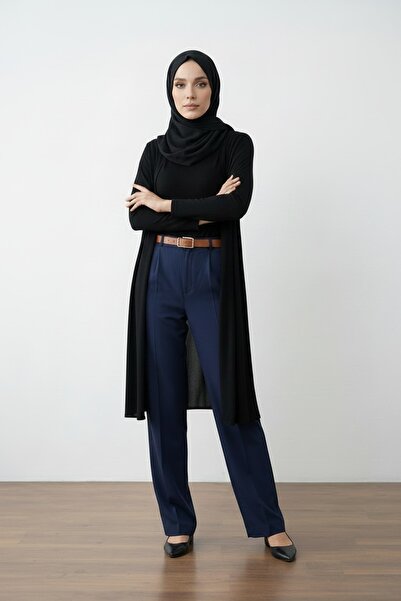 hies Women's Wide Leg Stretchy Hijab Fabric Pants - Navy Blue