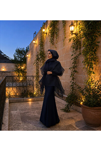 Bess Store Asian Hijab Tulle Detailed Evening Dress