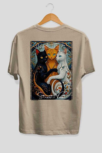 Ankhises Tricou oversize bej cu imprimeu Cat For Cat Lovers 32, 100% bumbac, ...