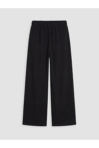 LC Waikiki Black Elastic Waist Wide Leg Women's Trousers