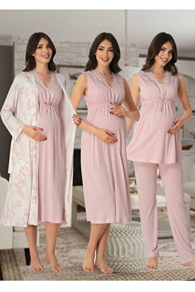 Effortt Maternity Pajamas and Dressing Gowns 4-Piece Cotton Set