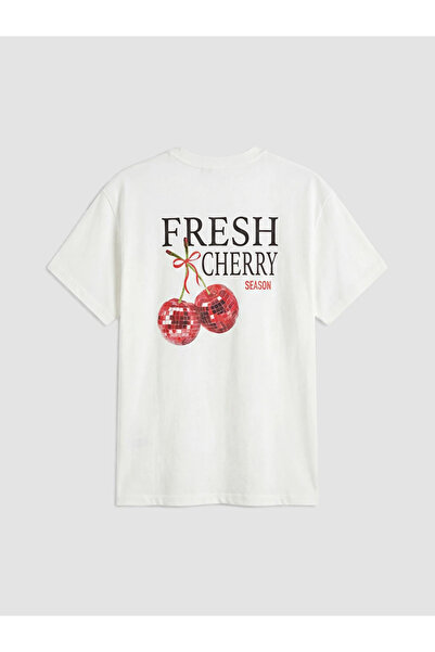 LC Waikiki White Crew Neck Cherry Printed Women's T-Shirt
