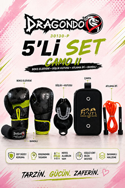 Dragondo Fitness Boks Seti Eldiven Dişlik Bandaj Atlama İpi Spor Çantası Paketi