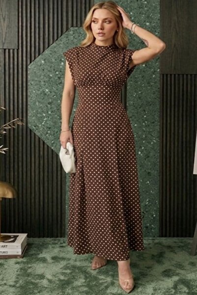 powermıxs Women's Wide Shoulder Polka Dot New Season Dress