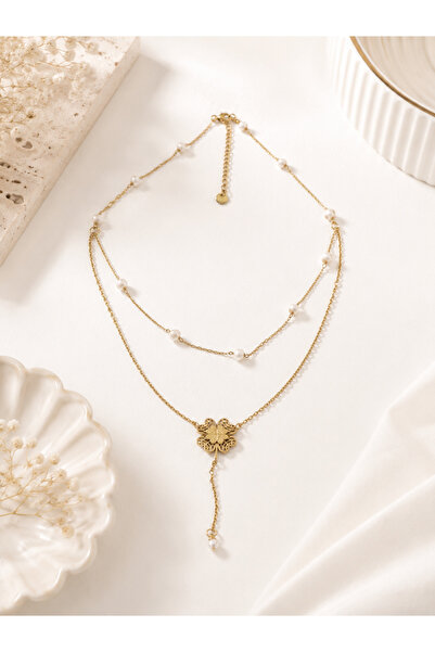 Archhazel Jewelery Clover Model Double Steel Necklace