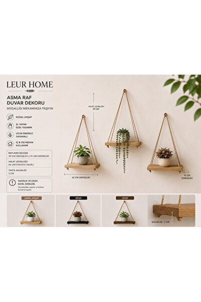 Leur Home Wooden Hanging Shelf with Rope 30X10 cm Decorative Wall Shelf |   H...