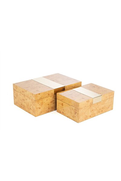 Mikasa Moor 2 li Krem Ahşap Dekoratif Kutu 24x16x10cm 30x20x12cm
