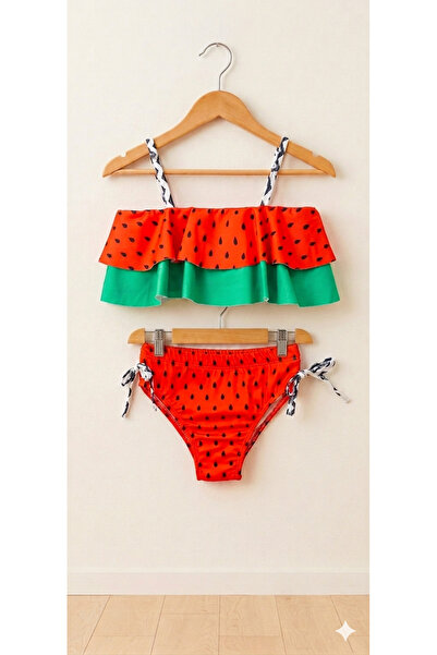 Lyrax Kız Çocuk Karpuz Desen Hızlı Kuruyan Kaliteli Kumaş Mayo Bikini