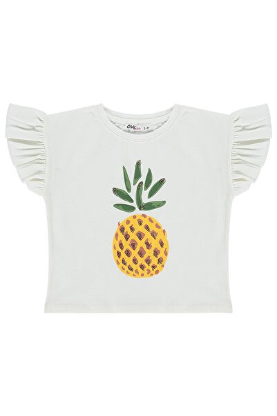 Civil Girls Tricou cu mâneci cu volane pentru copii de 2-5 ani - Ecru