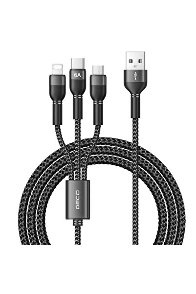 Recci RTC-T12 Καλώδιο Γρήγορης Φόρτισης 3 σε 1 66W (Lightning, Type-C, Micro)...