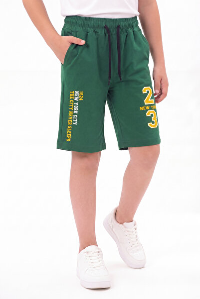 YA KO KİDS New York Print Detailed Elastic Waist Double Pocket Summer Boys' C...