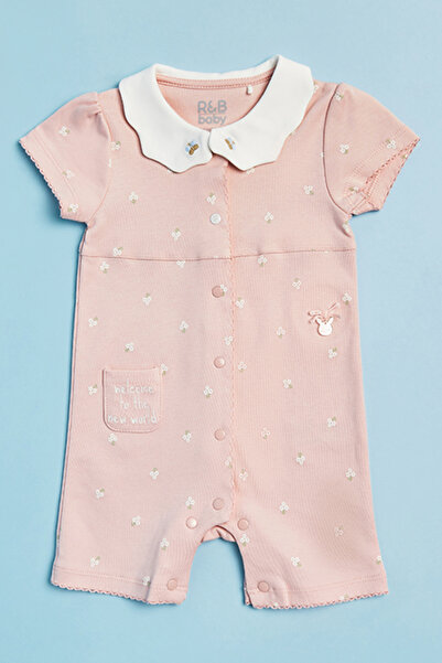 R&B Embroidered Rompers with Collar and Short Sleeves