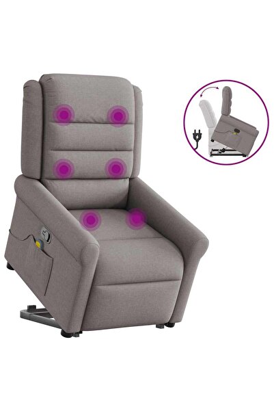 vidaxl Fotoliu rabatabil de masaj cu ridicare, gri taupe, textil
