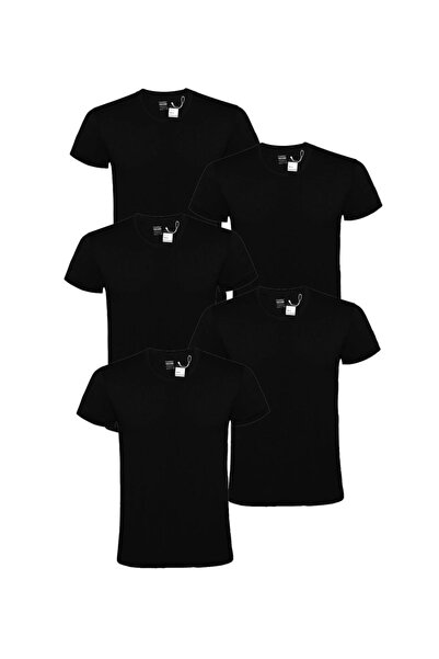WORKER Σετ 5 Ανδρικά T-Shirt Βαμβάκι Μαύρα