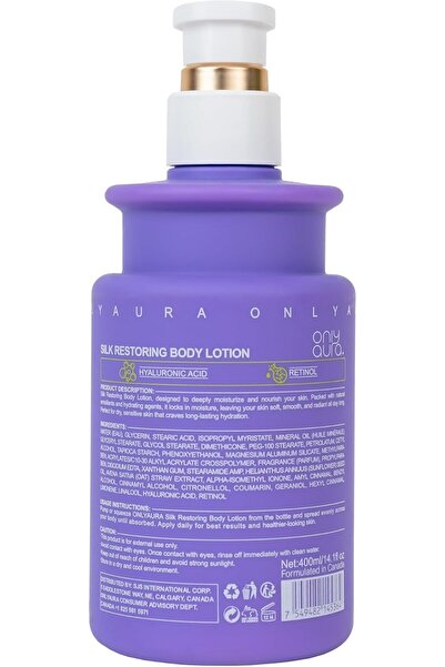 ONLY OnlyAura, 24H Moisture & Hydrating Silk Restoring Body Lotion (400ml) – Anti-Aging Hyaluronic Acid & Retinol Formula for Smooth, Youthful Skin