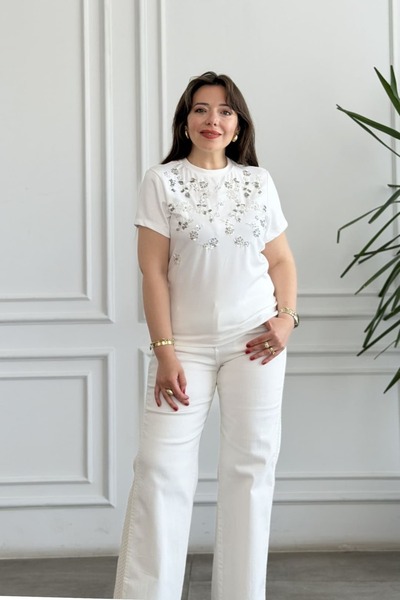yb yağmur butik Tricou brodat cu paiete florale
