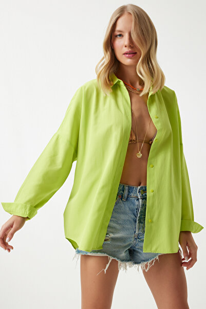 Lovelyİstanbul Oversize Long Basic Shirt Lmx0106 Pistachio Green