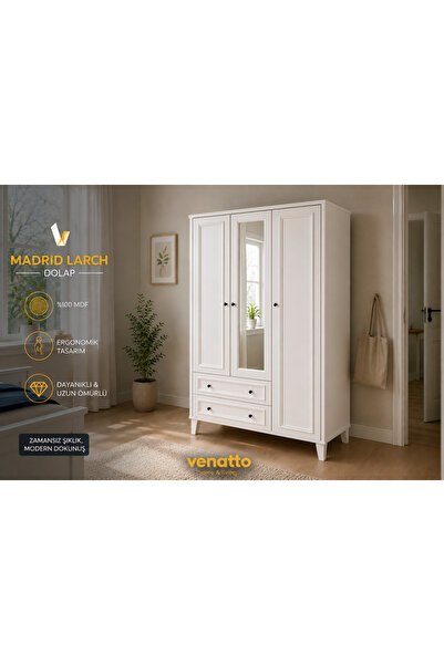 VENATTO MADRİD 3 KAPILI,2 ÇEKMECELİ,AYNALI DOLAP/GARDIROP (%100MDF)