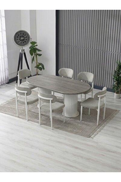 JoyMassa AURA BOHEM MASA TAKIMI 90X180 MDF MASA VE 6 ADET POLO SANDALYE