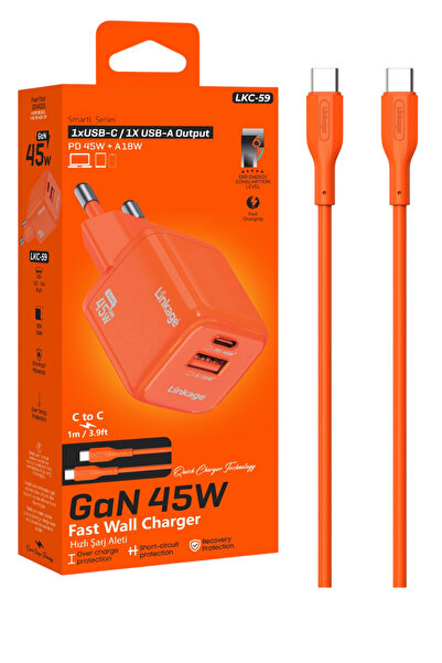 Sarftech Turuncu Tasarım GaN Teknolojisi 45W Çift Çıkışlı Hızlı Şarj Cihazı v...