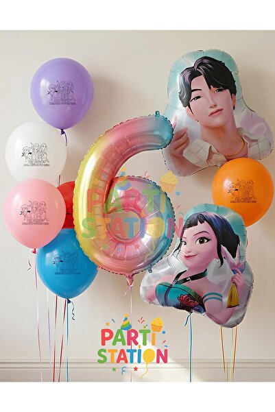 Parti Station K-Pop Demon Hunters 6 Years Old Balloon Set Double Sided 9 Piec...