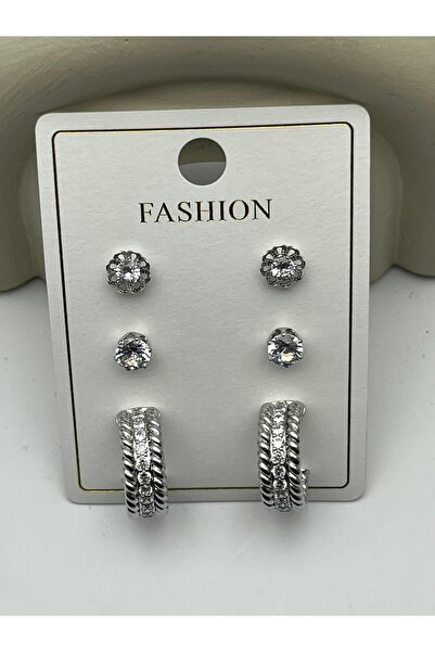 BİJU YILMAZ 26Vipkp94 - Silver Heart Steel Earring Set