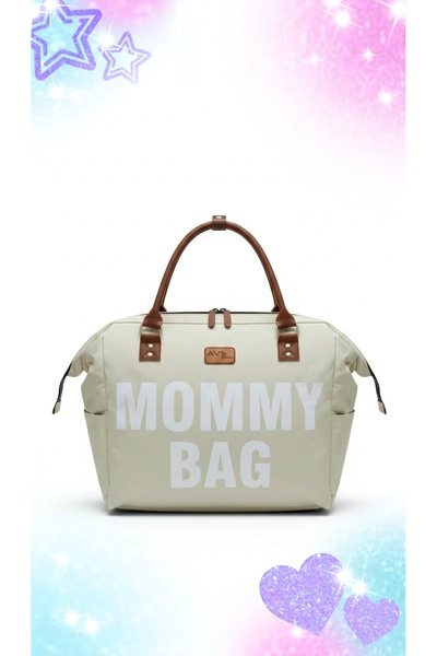Momy Bag Deri Detaylı Geniş İç Hacimli Çok Cepli Silinebilir Kumaşlı Anne Bebek Bakım El ve Omuz Çantası