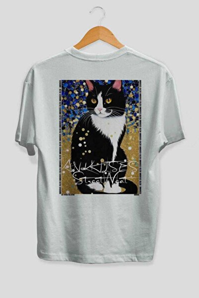 Ankhises For the Love of Cats 94 Cat Printed White Oversize T-Shirt 100% Cott...