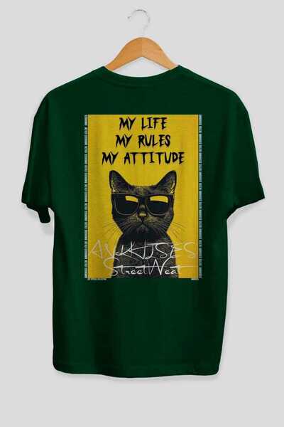Ankhises Tricou oversize verde cu imprimeu Cat For Cat Lovers 112, 100% bumba...