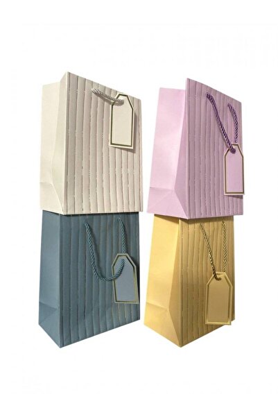 OEM Gift Bags Vertical Gold Stripes 12/ Top Bottom Set 18x23Hx10 Beige