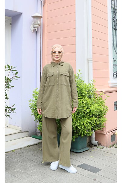 NİSUM MODA Two-Pocket Shirt Cotton Linen Set