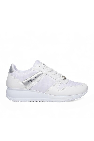 İncim Comfortable Lace-Up Walking Shoes Women's White Silver Sneaker