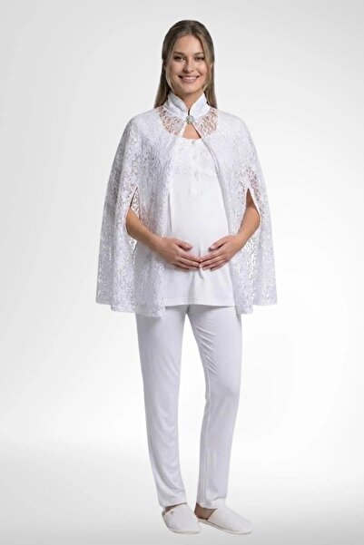 Mecit Pijama Women's Long Sleeve Lace Cape Maternity (Pregnant) 3-Piece Pajam...