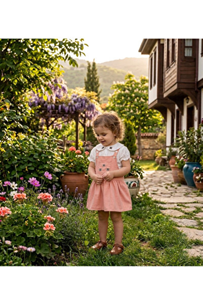 Aymini kids Момичешко дънково яке в син цвят и риза с къс ръкав с бродерия на...