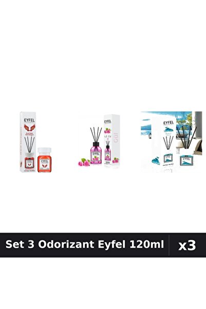 Eyfel Set 3 Odorizante Camera Betisoare, Ocean, Red Dragon, Trandafir, 120 ml