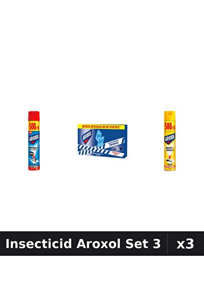 Aroxol Set 3 Insecticid - Spray 500ml, 580ml și Pastile 60 buc - Protecție Casă