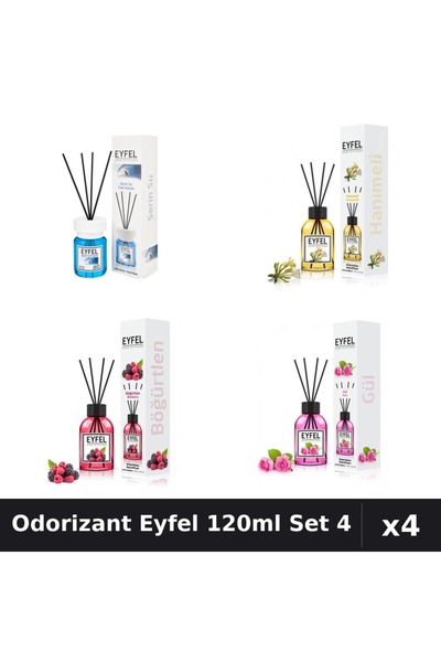 Eyfel Set 4 Odorizant Camera Betisoare 120ml - Cool Water, Trandafir, Fructe,...