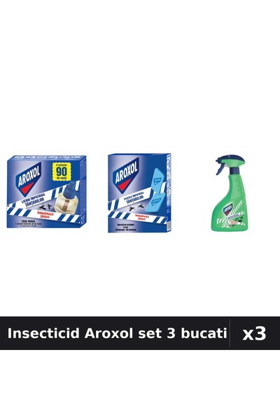 Aroxol Set 3 Insecticid - Aparat 45 nopti, Spray 400ml, Spirale 30buc - Prote...
