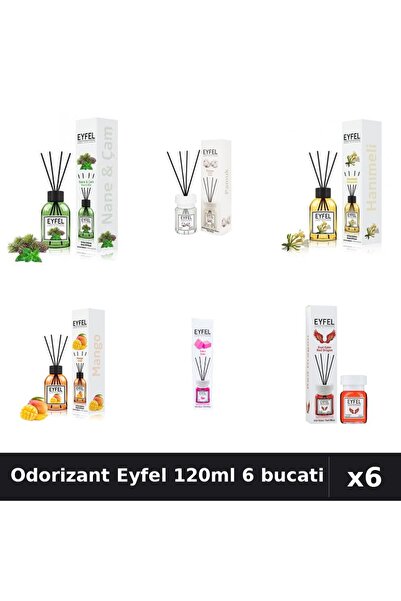 Eyfel Set 6 Odorizante Camera Betisoare 120ml - 6 Arome Asortate Parfum Intens